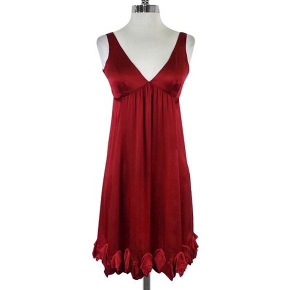 Vintage Red 100% Silk Rebecca Taylor Cocktail Dress Size 0 - Picture 2 of 8